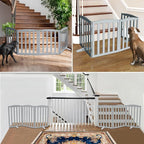 ZJSF Foldable Freestanding Indoor Dog Gate for House Wood Long Pet Gates Dog Fence for Stairs Puppy Gates for Hallways, Puppy Gate,Support Feet Included, Grey, 32 "Height-2 Panels