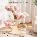 Modern Cat Tree Tower for Indoor Cats Large Adult, 37 inch Flower Cat Tree with Scratching Post, Luxury Aesthetic Cat Tree with Cloud-Soft Flower Perches and Physical Mouse-Sound Hanging Toy