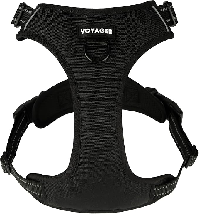 Voyager Dog Harness Dual Leash Attachment No-Pull Control Adjustable Soft but Strong Pet Harness for Medium and Large Dogs with 3M Reflective Technology, Black Nylon, XS (Chest: 13-16")