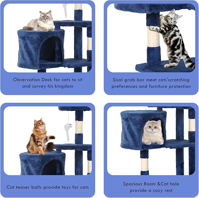 Heavy Duty Cat Tree,36 Inch Tall Cat Tower,Cozy Condos,Scratching Posts,Sisal Rope,Multi-Level Perches Platforms for Indoor Cats/Kittens,Sturdy Pet Climbing Furniture,Navy Blue