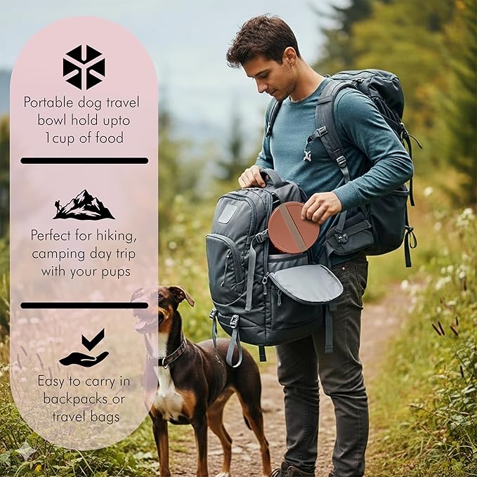 Barkin’ Trails Travel Dog Bowls, Portable Outdoor Water, BPA-Free, Food Grade Plastic Dog Travel Bowl, Camping Essentials & Container (Mocha)