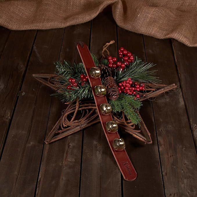 Hanging Door Bells – Handmade Sleigh Bells & Dog Training Bells for Potty Training, Holiday Décor, and Multi-Purpose Door Use (Chestnut - Brass Bells)