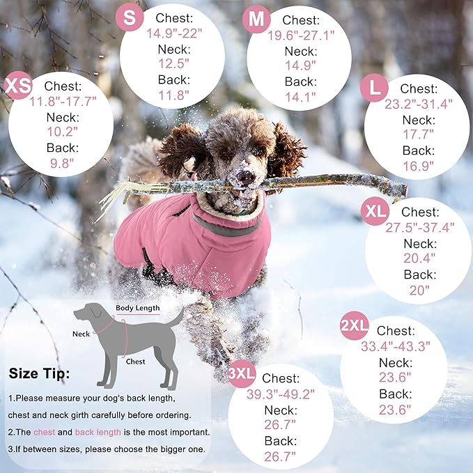 Dogcheer Dog Coat with Harness, Waterproof Dog Jacket Adjustable Winter Coat with Zipper, Christmas Puppy Snow Jacket Fleece Sweater for Small Medium Large Dogs - Light Pink M