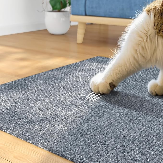 ReWallpaper Cat Scratching Mat Grey Carpet Protector Self Adhesive Durable Cat Scratch Pad Strong Grip Anti Claw Guard for Door Furniture Sofa Couch Wall Corner Tower Post Easy to Trim 15.8in x 6.5ft