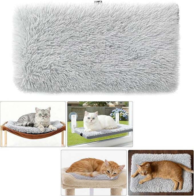 23 x12 Big Fluffy Dog Cat Bed Pad Mat, Refurbish Cat Window Perch Accessory, Double Sided, Easy Fasten & Remove for Indoor Pet Sleep Cushion, Upholster Pet Furniture
