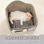 Jiupety Bear Cat Houses for Indoor Cats, Chimney Cute Cat Bed Cave, Enough Interior Space, Cartoon Soft Pet House Up to 3-10 lbs Kitten, Gray