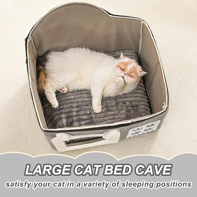 Jiupety Bear Cat Houses for Indoor Cats, Chimney Cute Cat Bed Cave, Enough Interior Space, Cartoon Soft Pet House Up to 3-10 lbs Kitten, Gray