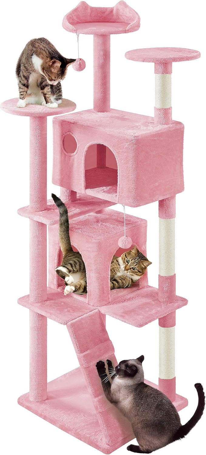 Topeakmart Cat Tree, 80-Inch Cat Tower for Indoor Cats, Multi-Level Cat Condo with Scratching Posts, Padded Perches and Ladder, Cat Stand House Furniture, Pink