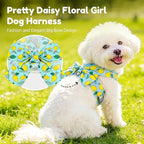 BAEJMJK Dog Harness and Leash Set with Bow Knot No Pull Pet Daisy Floral Harness with D-Ring Soft Mesh Dog Harness Vest Set Escape Proof Princess Puppy Harness for Small Girl Dogs Cats（Green M）