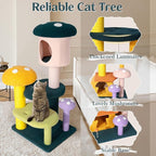 NUNU LAB Mushroom Cat Tree, Multi-Level Cat Tower, Mushroom Cat Scratching Post, Cute Cat Tower, with Cat Scratching Post, Cat Bed & Interactive Balls, for Indoor Cats (C-067, 26.8 * 22.8 * 55.1)