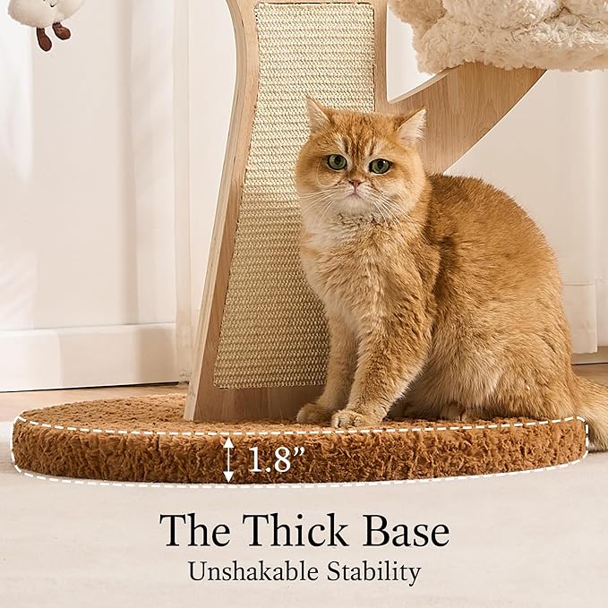797Audio Flower Cat Tree, 48" Wood Branch Cat Tower, White Cloud Cat Tree with Scratching Post for Indoor Adult Cats, Luxury Cat Tree with Cozy Perches & Interactive Squeaky Hanging Toy