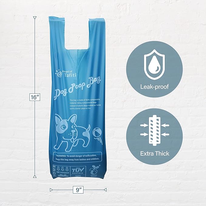 Home Compostable Dog Poop Bags with Handles, Extra Thick Leak-Proof Dog Waste Bags, Unscented & Eco-Friendly, 9 x 13 inch (16 inch w/Handles), 84 Count