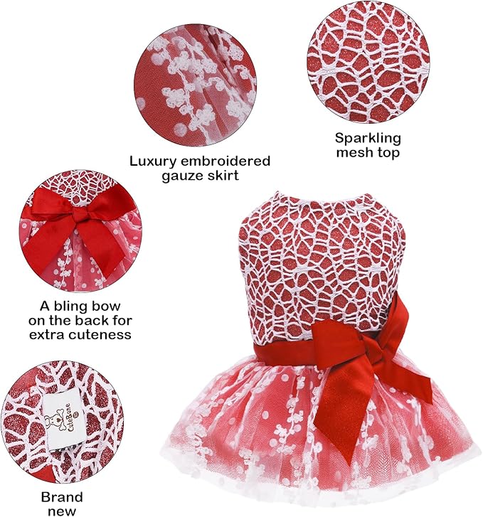 CuteBone Dog Birthday Christmas Dress Girl Puppy Skirt Tutu Cat Wedding Outfit Pet Party Clothes for Small Dogs Costume DD09XXS