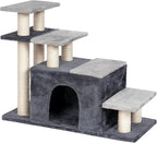 4-Tier Cat Stairs for High Bed with 22'' Cat Scratching Post, Pet Steps for Doggies Rabbit Ferret, Adjustable Cat Cave, Grey, Extra Large