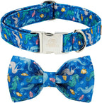 Tunkoo Dog Collar with Bow Tie Elegant Hippocampus Soft Comfy Cotton Adjustable Collar Premium Metal Buckle,Small Medium Large Puppy Cat Outdoor Training Walking Running（Hippocampus，S）