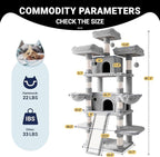 Allewie 82 Inches Large Cat Tree/House/XXL Tall Cat Towers for Big Feline/Scratching Post/Multi-Level Large Kitty Climbing Tree with Condo/Light Grey