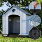 PUKAMI Large Dog House Outdoor Indoor, Plastic Dog House Weatherproof for Large Dogs, Sturdy Puppy Shelter with Air Vents and Elevated Floor, Easy Clean and Assemble (Blue, 31.5"D x 33.5"W x 33.9"H)