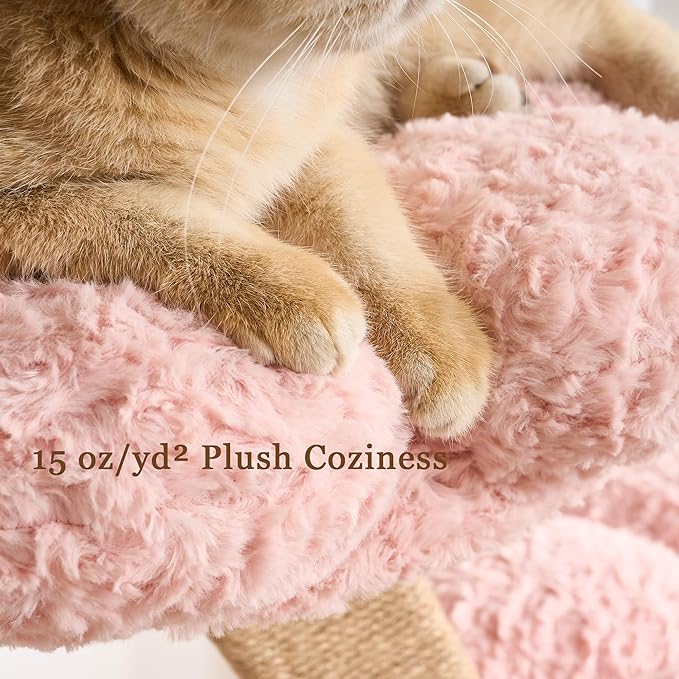 Modern Cat Tree Tower for Indoor Cats Large Adult, 37 inch Flower Cat Tree with Scratching Post, Luxury Aesthetic Cat Tree with Cloud-Soft Flower Perches and Physical Mouse-Sound Hanging Toy