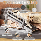 Dog Ramp for High Bed – 63" Super-Long Wooden Ramp with Soft Plush Fabric Cover & Safety Rails 18”–32”Adjustable Heights for Tall Beds, Non-Slip Wide 17.7" Platform – Ideal for Large & Senior Dogs