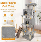 PETSITE 70-inch Tall Cat Tree, Modern Multi-Level Cat Tower with 2 Comfy Condos, Sisal Scratching Posts, Snug Hammock, and Dangling Ball, Ideal for Indoor Cats and Kittens (Grey)