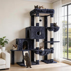 Hey-brother Cat Tree Tower, Scratching Posts with Big Platform, 2 Condos, Spacious Hammock, Cozy Basket, Sisal Board for Indoor Large Adults, 50 Inches Progressive Climbing House, Smoky Gray MPJ071G