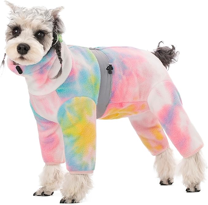 Dog Coats for Small Dogs, Polar Fleece Dog Pajamas Bodysuit, Puppy Onesies Tie Dye Jumpsuits, Dogs Warm Clothes Four-Legged, Doggie Fullbody Winter Jacket Vest