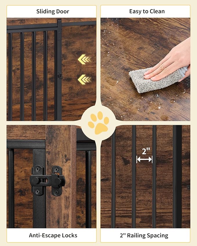 43.3" Dog Crate Furniture with Barn Door, Heavy Duty Dog Kennel Indoor with 2 Doors, Wooden Pet Cage End Table for Large Small Medium Dogs, Anti-Chew Anti-Escape, Rustic Brown DFC92301B