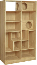 Bookcase Wooden Cat Tree, Natural Color Bookshelf Indoor Cat House Pet Furniture, Display Case with Storage, Cat Litter Box Enclosure Climbing Shelf