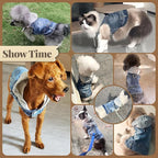 Cool Dog Jean Jacket Vest with D-Ring Blue Denim Dogs Hoodies Outfits for Small Medium Dogs Cats Boy Male Dog Clothes Costume Dogggie Puppy Harness Coat for Frenchie Walking(Grey Hat,XXL)