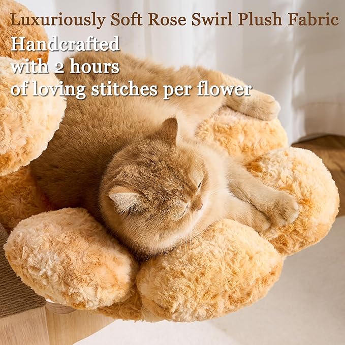 Modern Cat Tree Tower for Indoor Cats Large Adult, 37 inch Flower Cat Tree with Scratching Post, Luxury Aesthetic Cat Tree with Cloud-Soft Flower Perches and Physical Mouse-Sound Hanging Toy