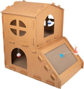 Cat House - Cardboard Cat House with Scratching Pads, Toys, and Catnip - Multi-Level Cat Houses for Indoor Cats, Kittens and Small Animals by PETMAKER