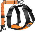 Pawaboo Dog Seat Belt Harness for Car, Dog Car Harness Seatbelt with Double Clips, Adjustable Breathable Pet Vest & Dogs Safety Tether with Elastic Bungee for Small Medium Large Pet, S, Orange/Black