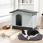 DWVO 36'' 2-Door Dog House with Elevated Base & Cushion, Plastic Pet House for Small and Medium Dogs, Easy Assembly, Water-Resistant for Indoor/Outdoor Use (36''L x 27.1''W x 26''H)