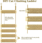 Multi-Functional Cat Ladder & Bridge - Sisal Rope Climbing Frame Wall Furniture for Indoor/Outdoor Cats, Cage Accessories, Parrots, Small Pets (Wood Tone)