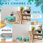 2 Story Cardboard Cat House with Scratcher Pad for Small Kitten,17x12x10 Multi Level Durable Cat Condo & Villa for Bunny Rabbit Small Animals Christmas Birthday Gift(17x12x10,Hawaii)