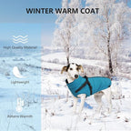 Geyecete Winter Warm Coat Waterproof Jacket with Harness Traction Belt,Pet Outdoor Jacket for Medium, Small Dogs - Blue