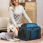 FUKUMARU Expandable Cat Carrier, 18x11x11 Soft Cat Travel Carrier, Ventilate Airline Approved Dog Carrier, Durable Small Dog Carrier with Anti-Scratch Mesh, Escape-Proof Pet Carrier for Cat, Blue