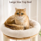 Modern Solid Wood Cat Tree Small Tower with Scratching Post for Indoor, Multifunctional Cat Tree Tower with Bed, Space Capsule, Hammock, Scratching Board, Dangling Ball