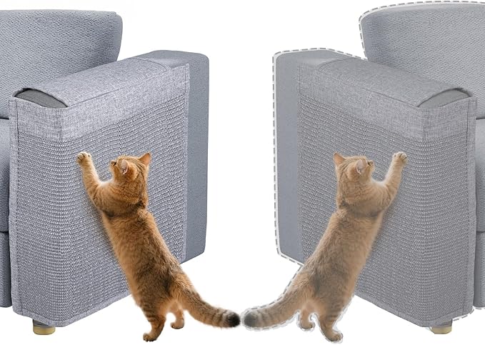 Cat Scratch Couch Protector with Sisal Mat,Couch Protector from Cat Claws,Sofa Scratcher Furniture Protector,Fits Left & Right Arms | No Need to Choose a Side(Light Grey)