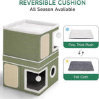 2-Storey Cat House for Indoor Cats, Separate Into 2 Large Cat Bed Cave with Hideaway Condos, Scratch Pads, Hanging Balls, Foldable Indoor Cat House, Cat Cube for Multiple Cats Kitten, Green