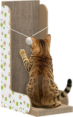Cat Scratcher, 22.7’’ L-Shaped Cat Scratching Board for Indoor Cats, Large Cardboard Cat Scratcher with Ball Toy & Catnip, Double-Sided Cat Scratch Pad for Wall, Couch