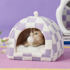 Lesure Cute Cat Beds for Indoor Cats - 2 in 1 Cat Cave Bed for Kittens and Small Pets with Removable Washable Cushioned Pillow, Cozy Kitten with Non-Slip Bottom, Purple, 16 inches