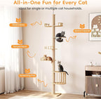 Floor to Ceiling Cat Tree Tower with Adjustable Height(98-106 Inches), Climbing Tower with Thickened Scratching Posts, Cats Activity Center with Cozy Hammock & Capsule