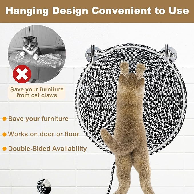 2 Pack Cat Scratching Pad,Natural Cotton Rope Scratch Mat, 16.9'' Round Cat Wall Scratcher & Floor Scratch Pad, Durable Double - Sided Cat Scratcher,Furniture Protector for Couch, Carpet, Sofa