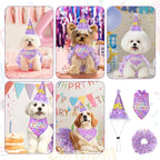 Dog Birthday Bandana with Hat and Dress Girl Set Puppy Birthday Party Supplies Cute Tutu Skirt Outfit for Small Medium Large Dogs Decorations(Purple)