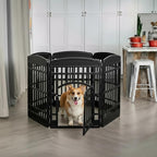 IRIS USA Dog Playpen with Door, 34” 6 Panel Pet Exercise Pen – Indoor Outdoor Puppy Play Pen, Portable Plastic Pet Fence for Small Medium Dogs, Foldable 44” x 63” x 34”, Black