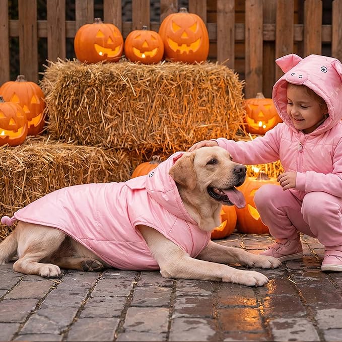 FLAdorepet Pink Pig Dog Costume,Halloween Holiday Pet Dog Piglet Outfits,Winter Coat Snowsuit Clothes for for Small Medium Large Dogs (Pig, 5XL)