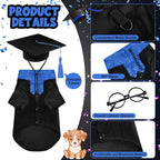 5 Pcs Dog Graduation Costume Set Include 2026 Pet Graduation Gown with Stole Puppy Grad Cap Lensless Glasses DIY Letter Stickers for Dogs Cats Holiday Costume Accessory(Black Royal Blue,L)