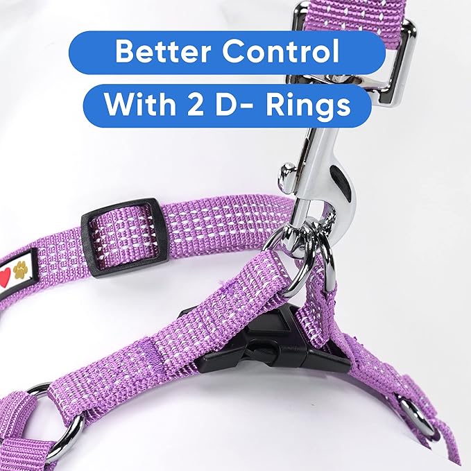 Pawtitas Reflective Step-in Dog Harness – Adjustable No-Pull Vest for Puppies to Seniors, Safe & Comfortable, M Orchid