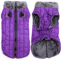 Warm Fleece Dog Coats with Durable Harness Buitl in D-Ring,Waterproof Doggie Jacket for Medium Dogs,Dog Vest for Cold Winter,Purple XL